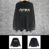 Purple Brand Distressed Long Sleeve Shirt Fashion Distressed Loose Long-sleeved Top