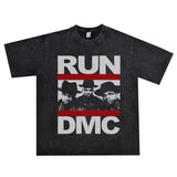 Rock Star T Shirt East Coast Hip Hop Rap Band Group Washed Distressed T-shirt Short Sleeve Men and Women Loose