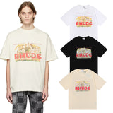 Rhude T Shirt Micro Label Castle Letter Logo Pattern Short Sleeve T-Shirt Loose