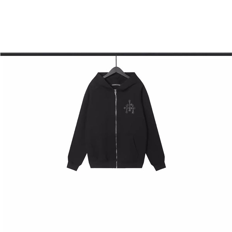 CHH Chrome Heart Hoodie Crow leather label cardigan zip sweater hoodie jacket