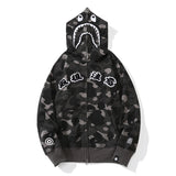 Bathing Ape Hoodie Camouflage Shark Text Embroidered Cardigan Hooded Sweater Jacket