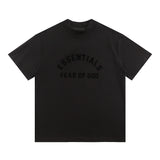 Fog Essentials T Shirts Spring Summer FOG Double Line Flocking Letter Crew Neck Short Sleeves