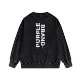 Purple Brand Distressed Sweatshirt Fashion Washed Black Long Sleeves Top