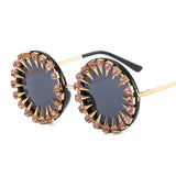 Trendy punk glasses round frame rhinestones