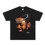 Kendrick Lamar T Shirts Portrait Print Vintage Hip Hop Short Sleeve Loose T-Shirt
