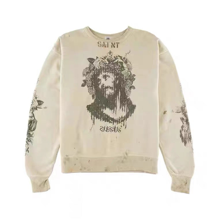 Mens Vintage T-Shirts SAINT MICHAEL Vintage Trendy Brand Old Washed Long Sleeves
