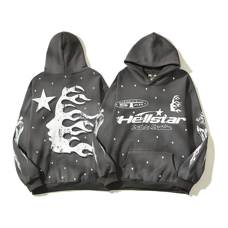 HS Hoodie Vintage Distressed Loose Casual Fleece-lined