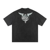Men Vintage T-Shirts Vintage Skull Motorcycles Hand Wash Water Make Old Short Sleeve T-Shirts Street Casual