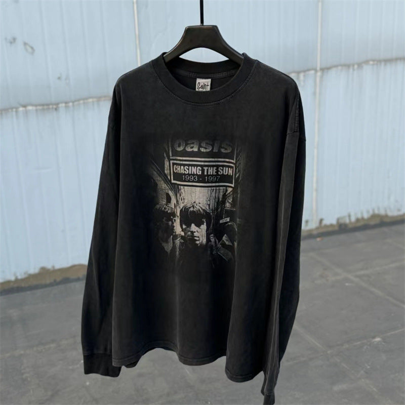 Mens Vintage T-Shirts SAINT MICHAEL CHO OASIS BAND vintage wash water do old long sleeves