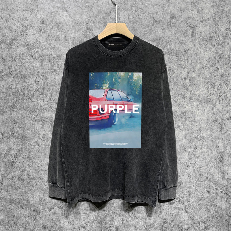 Purple Brand Distressed Long Sleeve Shirt Fashion Distressed Loose Long-sleeved Top