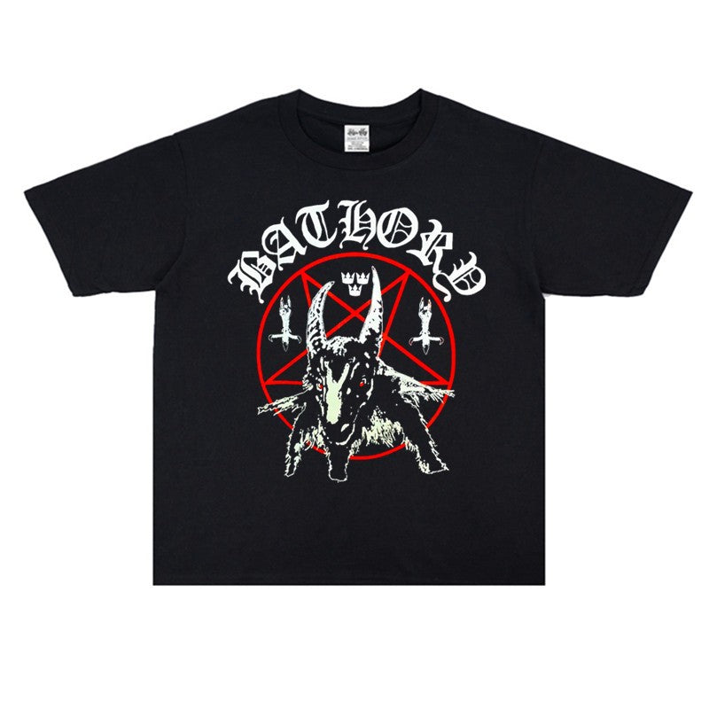 Rock Star T Shirt Metal Band Bathory Personalized Printed T-shirt Cotton Short Sleeve Men and Women Loose
