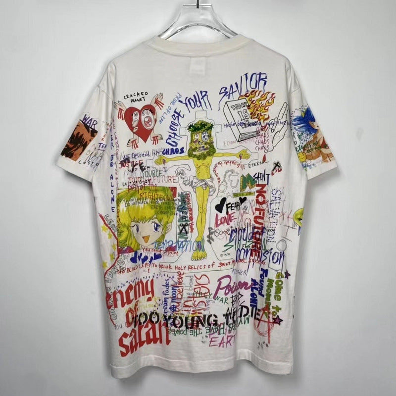 Men Vintage T-Shirts Saint Michael Joint Murakami Takashi Wash Short Sleeve Vintage