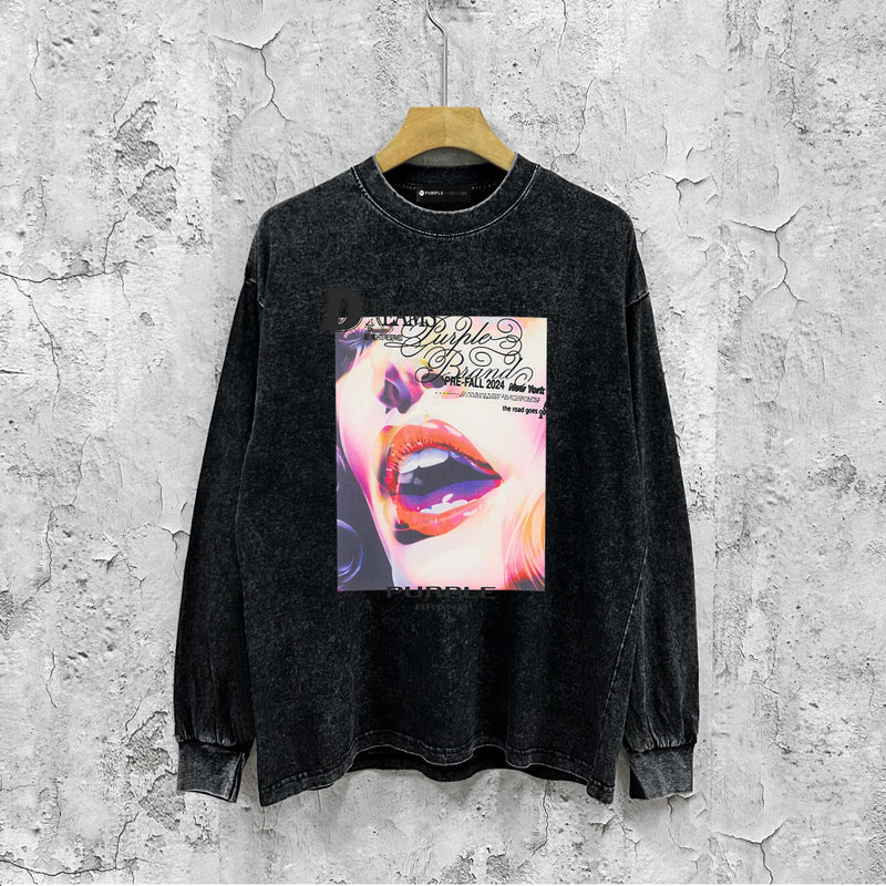 Purple Brand Distressed Long Sleeve Shirt Fashion Distressed Loose Long-sleeved Top