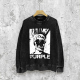 Purple Brand Distressed Sweatshirt Fashion Washed Black Long Sleeves Top
