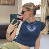 Vintage Y2g Shirts Short Sleeve Vintage Printed Short Midriff-Baring Short-Sleeved T-shirt