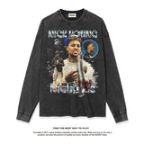 Nba Long Sleeve Shirt Washed Old Long Sleeve T-shirt High Street Pure Cotton