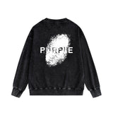 Purple Brand Distressed Sweatshirt Fashion Washed Black Long Sleeves Top