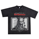 Rock Star T Shirt Hell Hammer Band Washed Distressed T-shirt Short Sleeve Loose