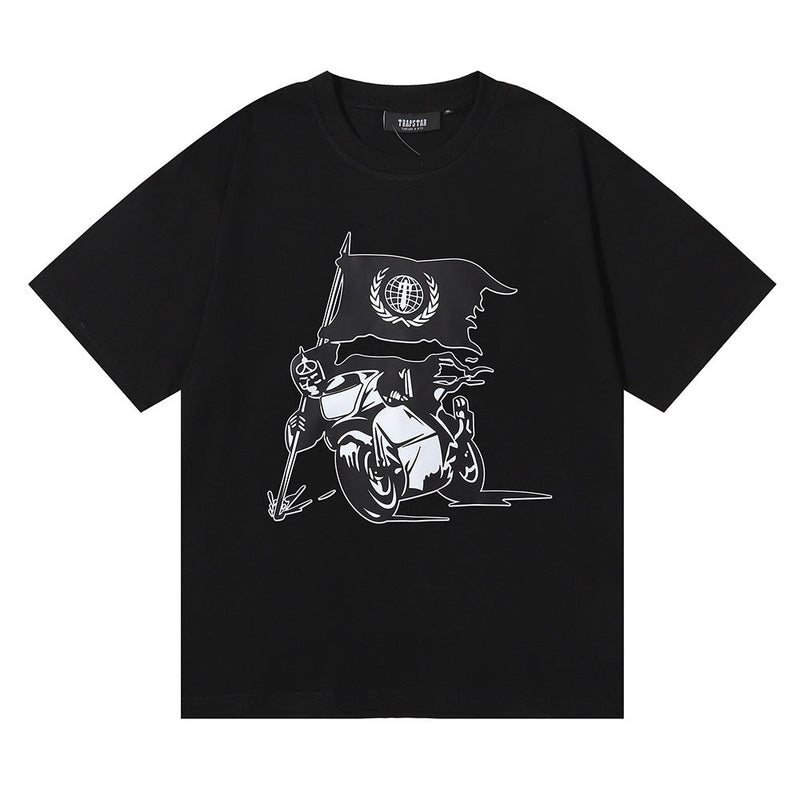 Trapstar T Shirts Trapstar Ghost Rider Flag Print Casual Short Sleeve T-Shirt