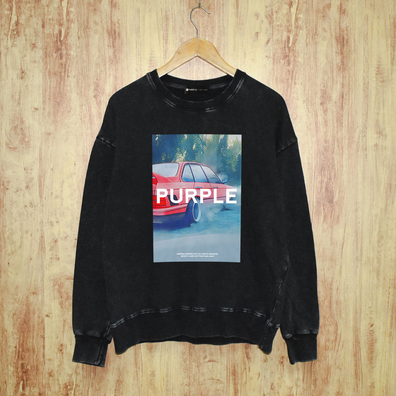 Purple Brand Distressed Sweatshirt Fashion Washed Black Long Sleeves Top