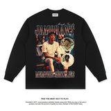 Nba Long Sleeve Shirt Washed Distressed Long Sleeve T-shirt Vintage Cotton round Neck