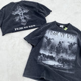 Men Vintage T-Shirts vintage Three Gods Judgment Redemption Short Sleeve FOG Washing Water Old Loose Casual