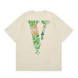 Vlone T Shirt Spring Summer Leaf Big V Pattern Crew Neck