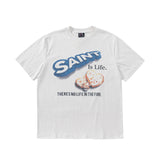 Mens Vintage T-Shirts SAINT MICHAEL CHO Cookie Print Short Sleeve