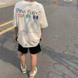 Mens Vintage T-Shirts Pink Floyd Stone Man Washed Short Sleeve Vintage Loose