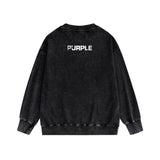 Purple Brand Distressed Sweatshirt Fashion Washed Black Long Sleeves Top