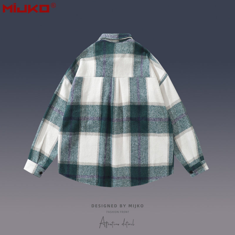 MIJKO Mens Jacket Lapel Thick Shirt