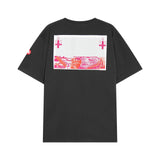 C.e t shirts washed batik loose patch round neck pullover short sleeves