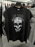 Mens Vintage T-Shirts Skull Print Washed distressed vest