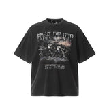 Men Vintage T-Shirts Vintage Vintage Battle of the Gods Wash T-Shirt Loose Short Sleeves