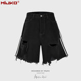 MIJKO Men Shorts Make Old Ragged Denim Shorts