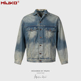 MIJKO Mens Jacket Ripped Patch Denim Jacket