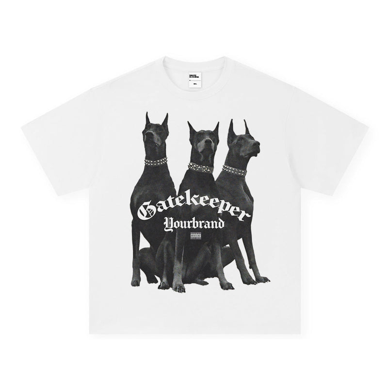 Vintage T-shirts Doberman Street Print Long Short Sleeve T-Shirt Cotton