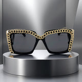 Trendy punk glasses square frame retro chain