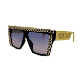 Trendy punk glasses square frame metal chain