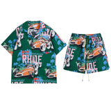 Rhude T Shirt Racing Letter Logo Casual Short Sleeve Shirt, Shorts
