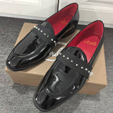 Louboutin-style red bottom shoes cl men's shoes black nubuck leather diamond buckle loafers british men's business formal shoes red bottom shoes: original box