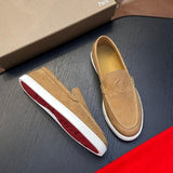 Louboutin-style red bottom shoes cl red bottom genuine leather loafers men business casual slip-on shoes easiest for matchplaid slip-on men's shoes