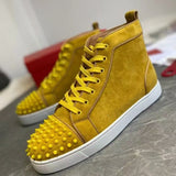 Louboutin-style red bottom shoes wintercl red bottom rivetsexport high-top sneakers tie back round toe cow suede casual shoes