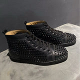 Louboutin-style red bottom shoes cl high-top suede studded lace-up men's athletic and casual shoes, leather women's fashion flats, popular export style, versatile and in stock