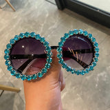 Trendy punk glasses diamond round frame sunscreen