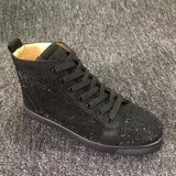 Louboutin-style red bottom shoes european clexport red bottom shoes black velvet studs high-top rivet shoes diamond shoes trendyeasiest for match sneakers