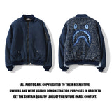 Shark Print Coat Denim Washed Cloth Baseball Cotton Coat Jacket Autumn And Winter Teenagers Men And Women