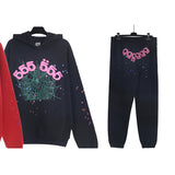 Sp5der Hoodie & Sweatpants 2 Piece Set Cobweb Puff Print Pure Cotton