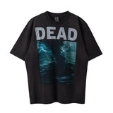 Men Vintage T-Shirts Vintage Washed Old Graffiti Loose Crew Neck Short Sleeves