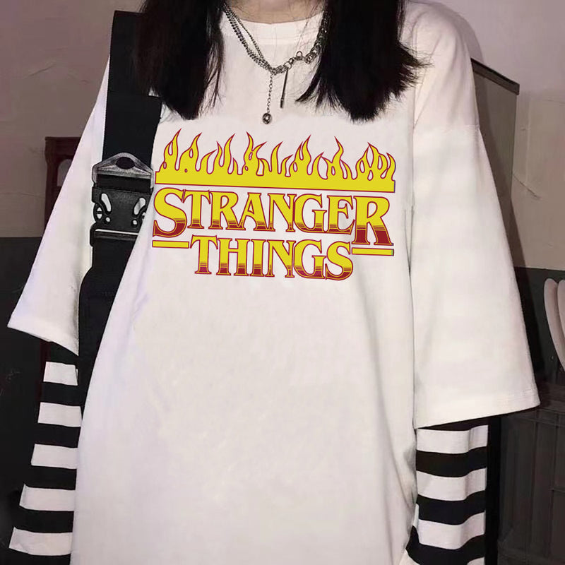 Stranger Things T Shirt T-shirt Fake Two StrangerThings Autumn and Winter Loose